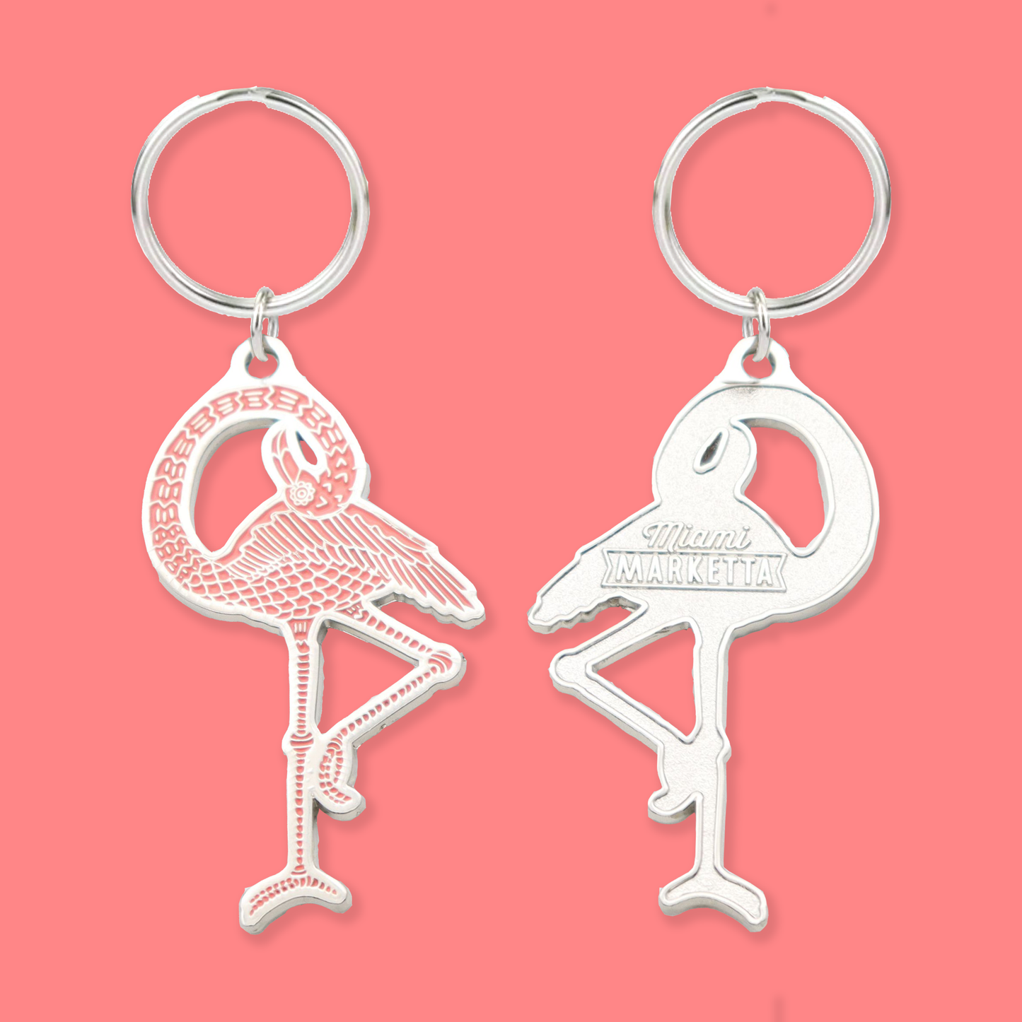 Flamingo Keyring - Silver/Pink