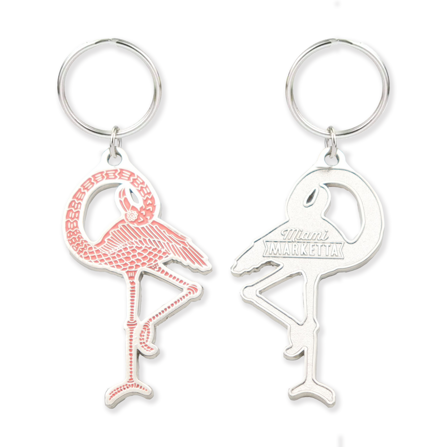 Flamingo Keyring - Silver/Pink