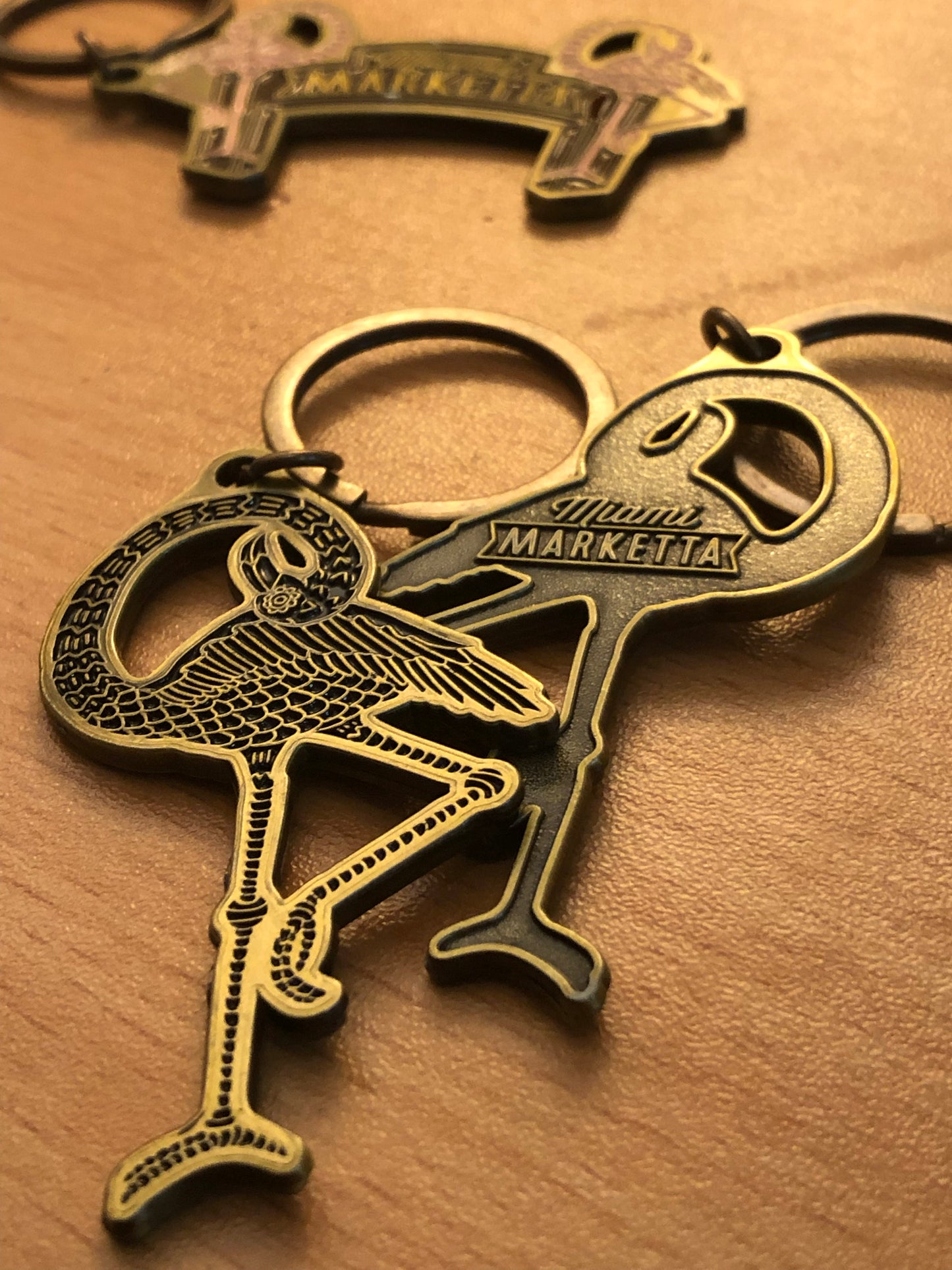 Flamingo Keyring - Brass/White