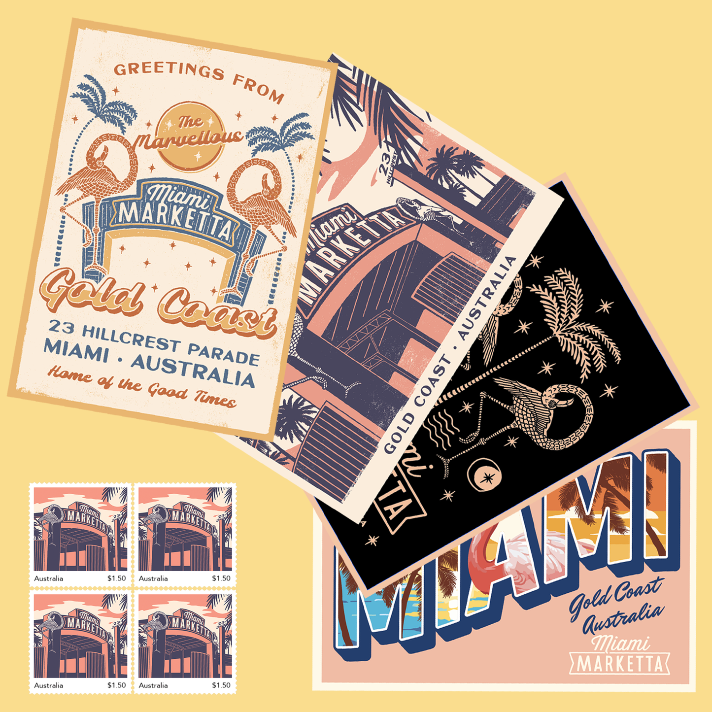 Marketta Postcard & Stamp 4-pack