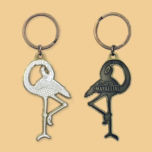 Flamingo Keyring - Brass/White
